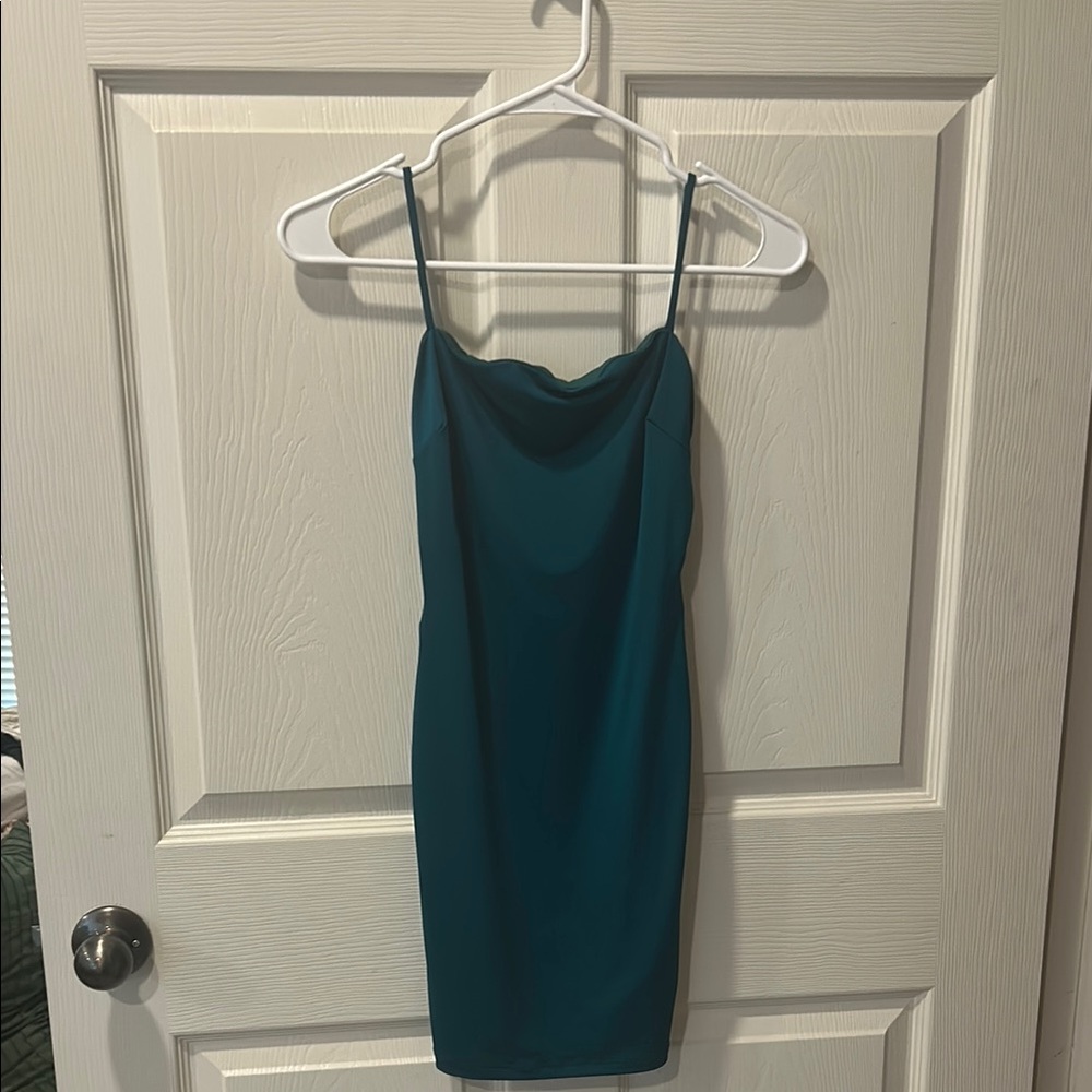 Elegant Teal Spaghetti Strap Dress